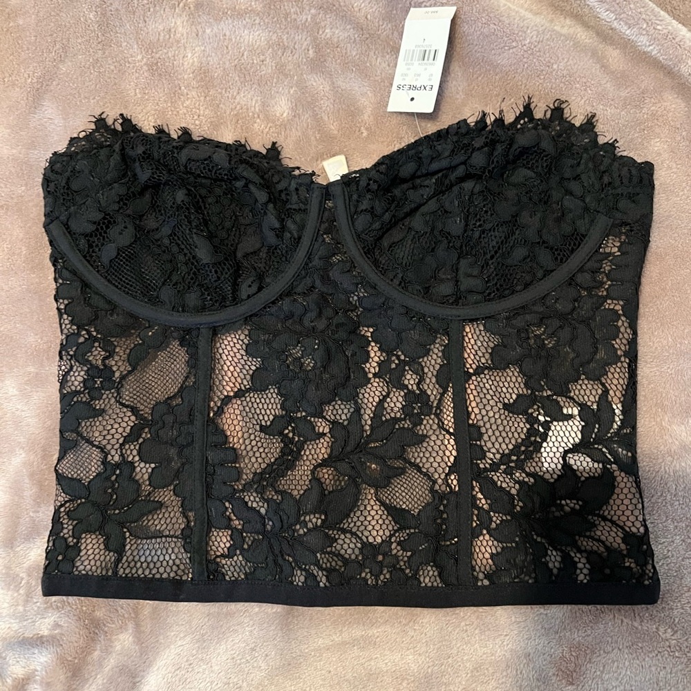 Express Black Lace Bustier Crop Top